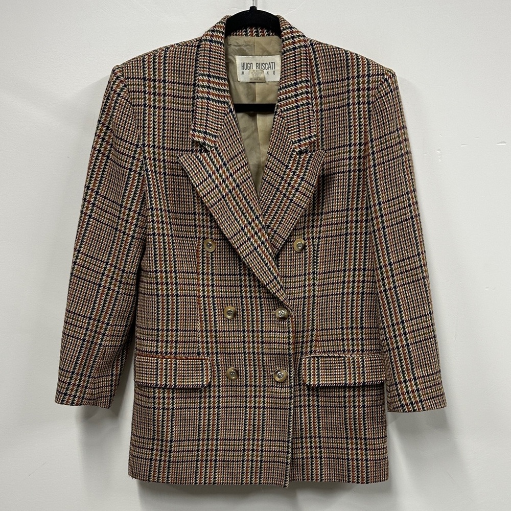 Hugo Buscati Women's Tan Plaid Suit Jacket 8